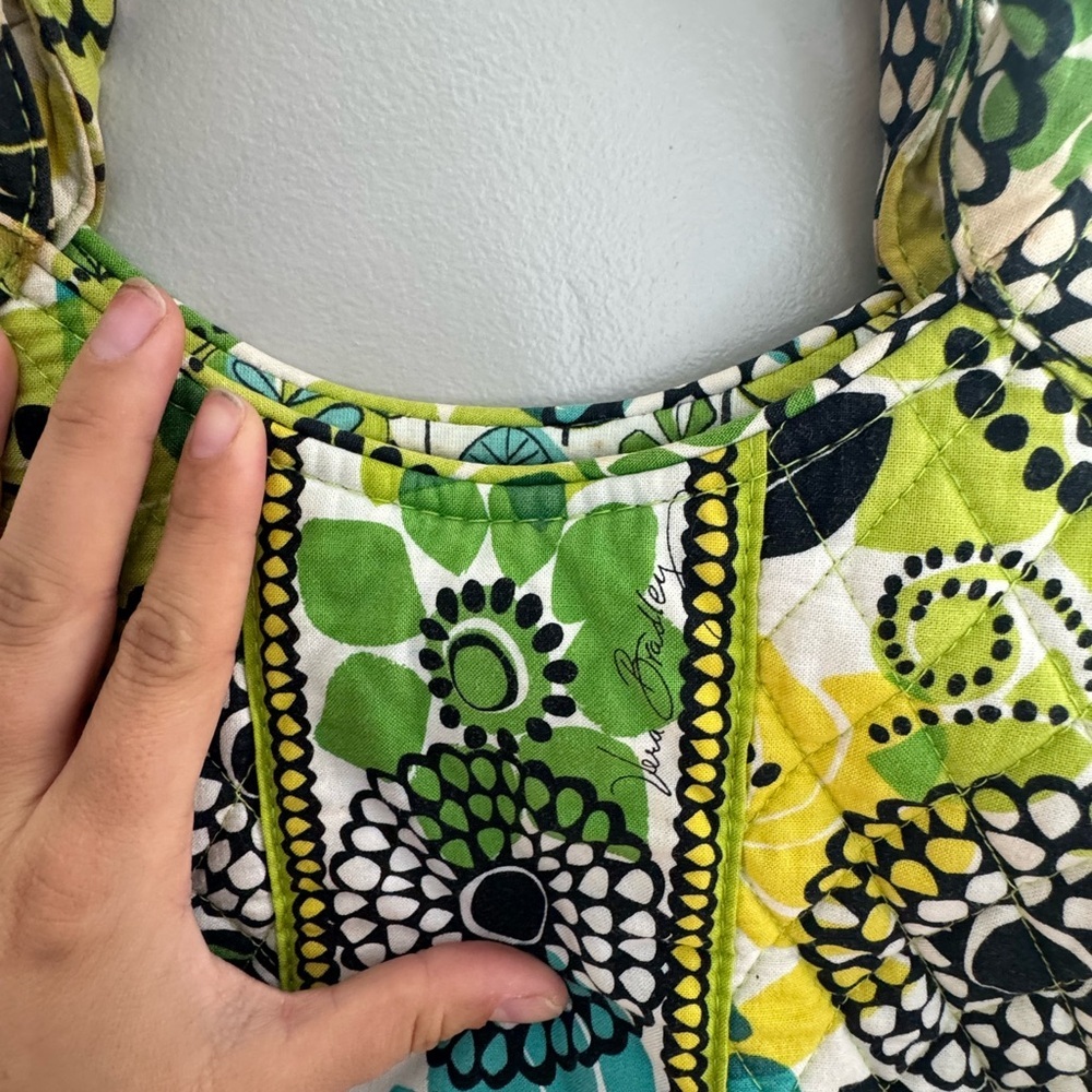 Vera Bradley Quilted Floral Tote Green Blue Vintage Print Shoulder Bag Paisley - Picture 2 of 8